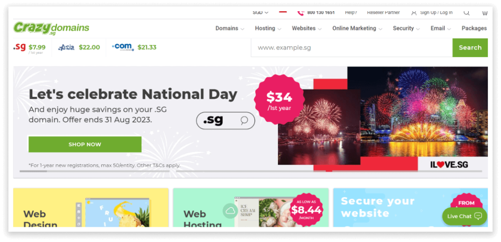 Crazy Domains website offering domain registration and hosting services.
