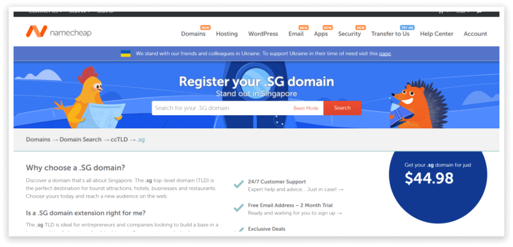 Namecheap website offering domain registration and hosting services.