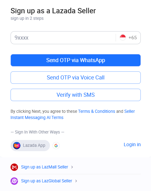 Sign up as a Lazada Singapore Seller